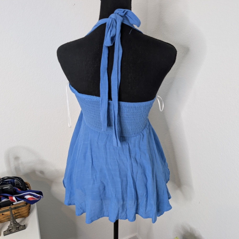 ๐ Princess Polly Bright Blue Veronica Cutout Tie Halter Layered Romper 2US - Picture 7 of 10